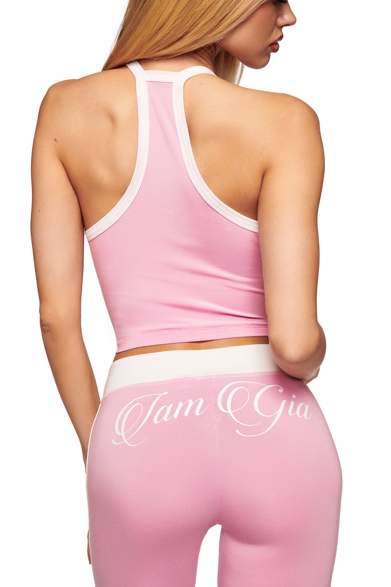 BLARE PIPING TRACKPANT - BABY PINK AND WHITE